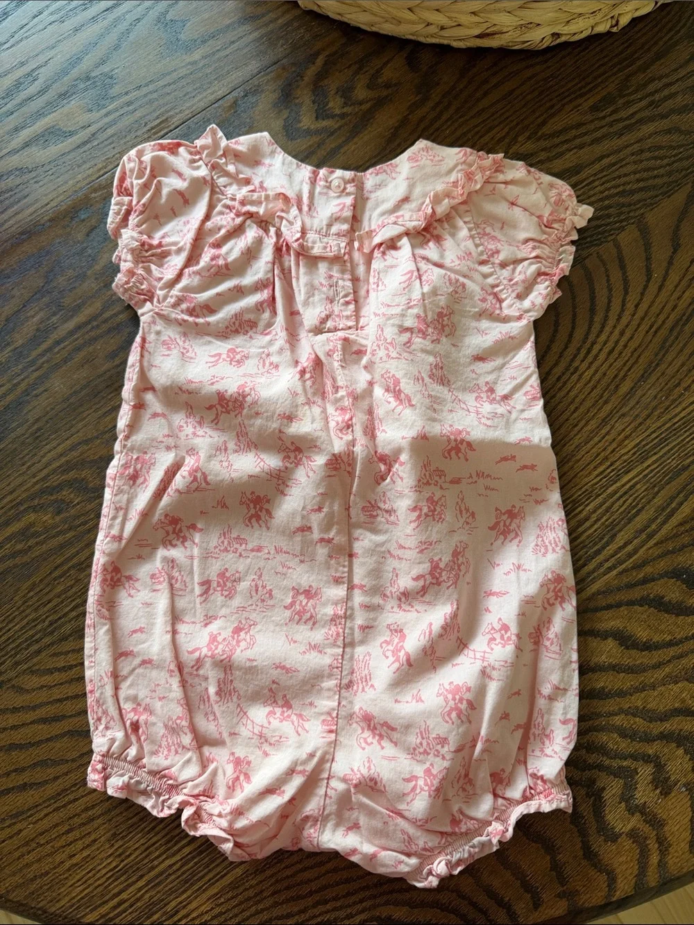 Janie & Jack pink cotton equestrian romper size 18-24m